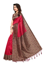 Mysore Silk Red Color Printed Saree With Blouse