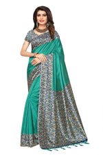 Mysore Silk Rama Color Printed Saree With Blouse