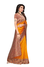Mysore Silk Golden Color Printed Saree With Blouse