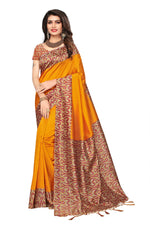Mysore Silk Golden Color Printed Saree With Blouse