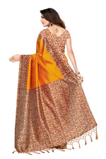Mysore Silk Golden Color Printed Saree With Blouse