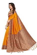 Mysore Silk Golden Color Printed Saree With Blouse