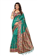 Mysore Silk Rama Color Printed Saree In Heavy Pallu With Blouse