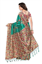 Mysore Silk Rama Color Printed Saree In Heavy Pallu With Blouse