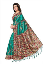 Mysore Silk Rama Color Printed Saree In Heavy Pallu With Blouse