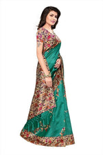 Mysore Silk Rama Color Printed Saree In Heavy Pallu With Blouse