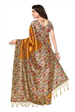Mysore Silk Golden Color Printed Saree In Heavy Pallu With Blouse