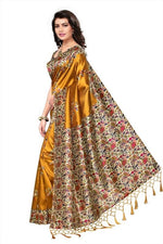 Mysore Silk Golden Color Printed Saree In Heavy Pallu With Blouse