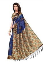 Mysore Silk Blue Color Printed Saree In Heavy Pallu With Blouse