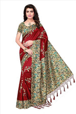 Mysore Silk Red Color Printed Saree In Heavy Pallu With Blouse