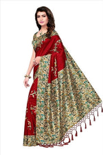 Mysore Silk Red Color Printed Saree In Heavy Pallu With Blouse