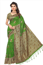 Mysore Silk Green  Color Plain Saree With Blouse