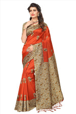Mysore Silk Orange Color Plain Saree With Blouse