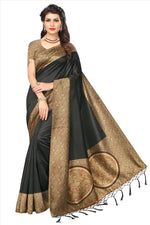 Mysore Silk Black Color Plain Saree With Blouse