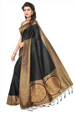 Mysore Silk Black Color Plain Saree With Blouse