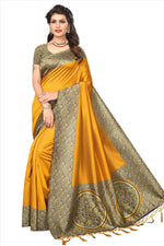 Mysore Silk Golden Color Plain Saree With Blouse