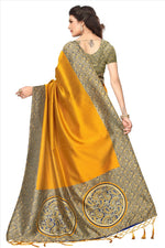 Mysore Silk Golden Color Plain Saree With Blouse