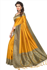 Mysore Silk Golden Color Plain Saree With Blouse