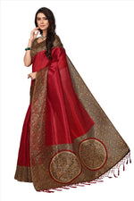 Mysore Silk Red Color Plain Saree In Heavy Pallu With Blouse