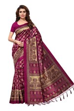Mysore Silk Purple Color Printed Saree In Heavy Pallu With Blouse
