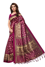 Mysore Silk Purple Color Printed Saree In Heavy Pallu With Blouse