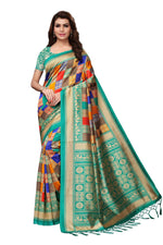 Mysore Silk Rama Color In Heavy Border Multi Check Print Saree With Blouse
