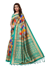 Mysore Silk Rama Color In Heavy Border Multi Check Print Saree With Blouse