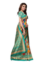 Mysore Silk Rama Color In Heavy Border Multi Check Print Saree With Blouse