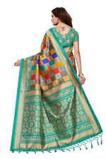 Mysore Silk Rama Color In Heavy Border Multi Check Print Saree With Blouse