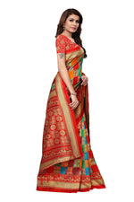 Mysore Silk Orange Color In Heavy Border Multi Check Print Saree With Blouse