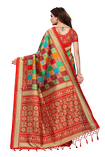 Mysore Silk Orange Color In Heavy Border Multi Check Print Saree With Blouse