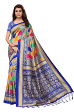 Mysore Silk Royal blue Color In Heavy Border Multi Check Print Saree With Blouse