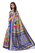 Mysore Silk Royal blue Color In Heavy Border Multi Check Print Saree With Blouse