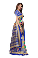 Mysore Silk Royal blue Color In Heavy Border Multi Check Print Saree With Blouse
