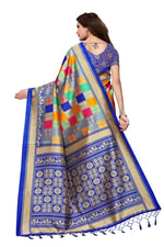 Mysore Silk Royal blue Color In Heavy Border Multi Check Print Saree With Blouse