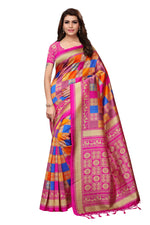 Mysore Silk Pink Color In Heavy Border Multi Check Print Saree With Blouse