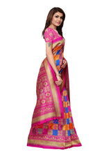 Mysore Silk Pink Color In Heavy Border Multi Check Print Saree With Blouse