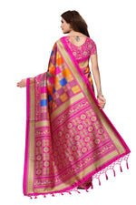 Mysore Silk Pink Color In Heavy Border Multi Check Print Saree With Blouse