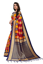 Mysore Silk Navy Blue Color In Heavy Border Multi Check Print Saree With Blouse