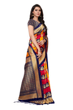Mysore Silk Navy Blue Color In Heavy Border Multi Check Print Saree With Blouse