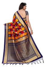 Mysore Silk Navy Blue Color In Heavy Border Multi Check Print Saree With Blouse