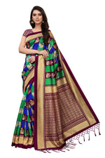 Mysore Silk Coffee Color In Heavy Border Multi Check Print Saree With Blouse