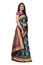 Mysore Silk Coffee Color In Heavy Border Multi Check Print Saree With Blouse
