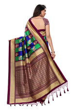 Mysore Silk Coffee Color In Heavy Border Multi Check Print Saree With Blouse