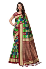 Mysore Silk Brown Color In Heavy Border Multi Check Print Saree With Blouse