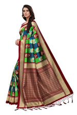 Mysore Silk Brown Color In Heavy Border Multi Check Print Saree With Blouse