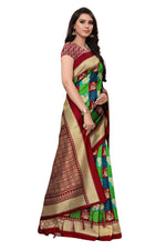 Mysore Silk Brown Color In Heavy Border Multi Check Print Saree With Blouse