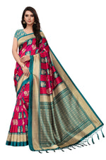 Mysore Silk Pink Color In Heavy Border Multi Check Print Saree With Blouse
