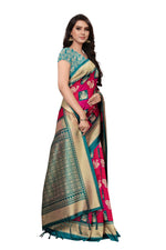 Mysore Silk Pink Color In Heavy Border Multi Check Print Saree With Blouse