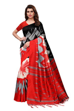 Mysore Silk BlackRed Color Printed Saree With Blouse